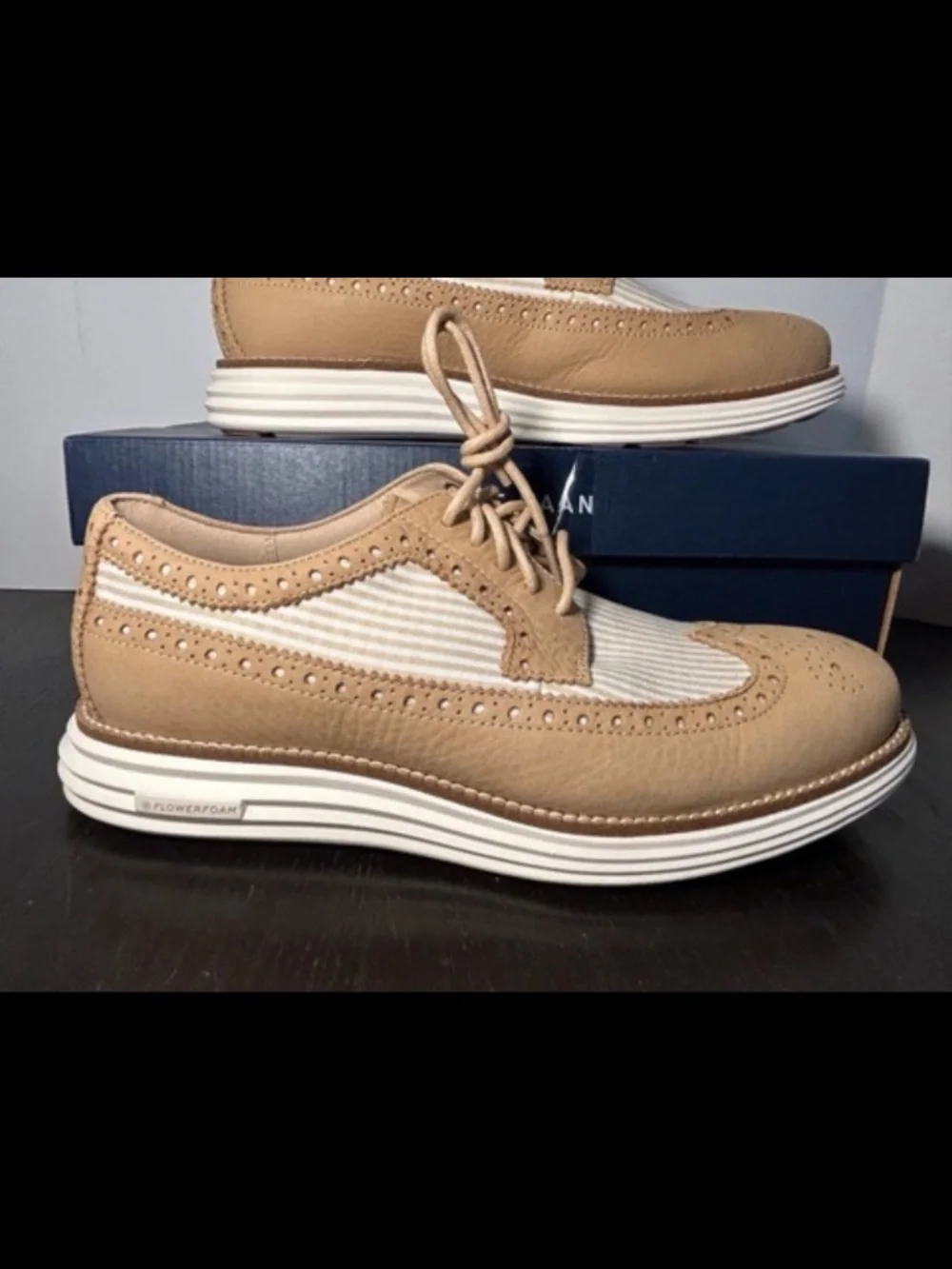 Cole Haan ØriginalGrand Remastered Longwing Oxford Shoes Sesame/Ivory Mens 8.5W